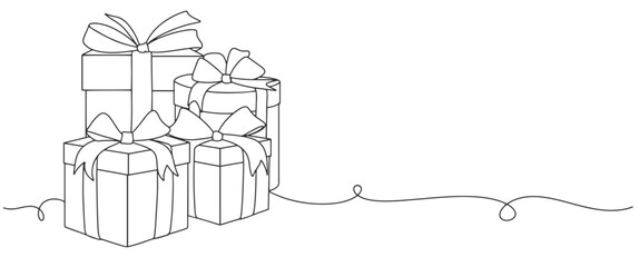 Fototapeta Out line drawing of gift box. Wrapped surprise package for christmas or birthday party .Party and celebration. Gift box line art outline vector illustration obraz