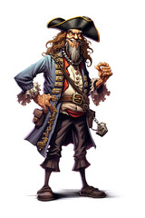 Obraz premium angry male pirate on white isolated background. Cartoon character
