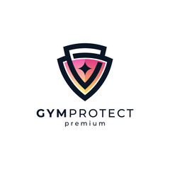 shield and kettle bell for protection and gym logo design