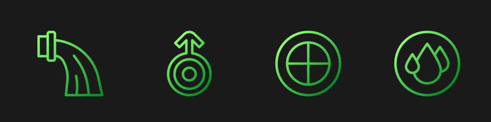 Set line Earth globe, Aquarius zodiac, Symbol Uranus and Water drop. Gradient color icons. Vector