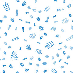 Set line Tree, Paper glass with water and Fork on seamless pattern. Vector