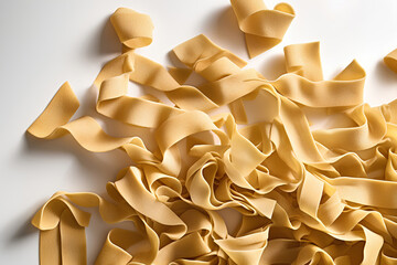 Raw pappardelle pasta isolated on white background