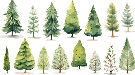 watercolor illustration set of chirstmas tree elements illustration.
