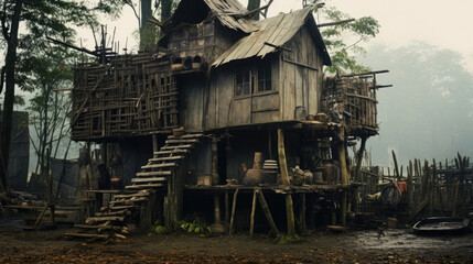 Wooden house of poor people