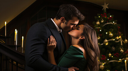 Fototapeta premium couple kissing on Christmas