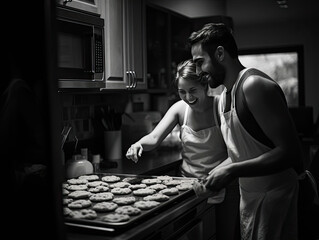 Couple baking gingerbread cookies 