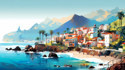 Naklejka premium Illustration of a beautiful view of a tropical island