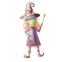 halloween witch with a magic stick