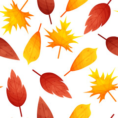 Obraz premium Seamless pattern with autumn leaves in red and yellow color