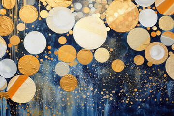 Obraz na płótnie Canvas Golden Iridescent Bubble Art on Dark Navy: Dynamic and Elegant Design