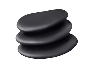 3 black healing hot stones isolated on transparent background PNG cut out