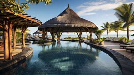 Luxury tropical vacation spa swimming pool mauritius island created with Generative AI