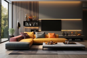 Minimalist Organic Living Room with Sofa and Television.