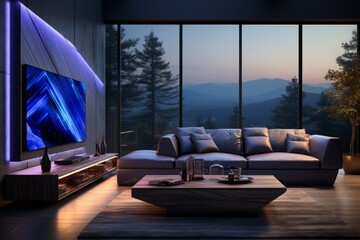Minimalist Blue Living Room with Organic Fluidity.