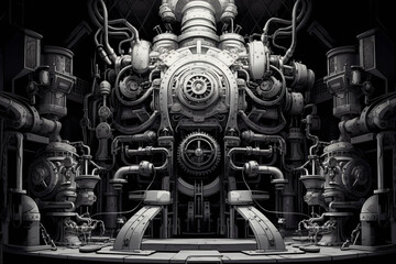 Steampunk manga drawing of a machine