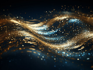 abstract bokeh and glitters background, neon lines, Blue and Gold, Generative ai