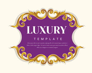 Decorative vintage frame on purple background for invitations, frames, menus, labels and websites. Elegant vector element Eastern style, place for text.