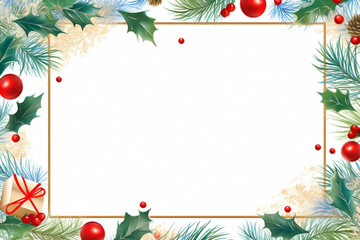 Christmas style border.  Xmas themed border around a white rectangle. Frame card concept.