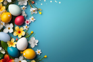 Easter greeting card, with Easter eggs and flowers, with space for text
