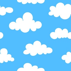 White Clouds in the sky seamless pattern. Naive groovy Background. Doodle sky pattern of neon tones. Contemporary trendy backgrounds for kids. Psychedelic trippy nursery print