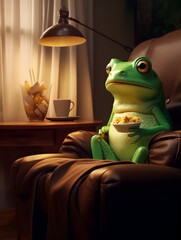 Frog's Evening Snack Break: Relaxing Moment