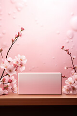 Spring Blossom Product Showcase Photoset - Empty Podium Amidst Cherry Blossoms, Sakura Elegance