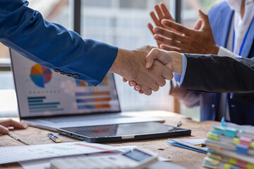 Business handshake for teamwork of business merger and acquisition,successful negotiate,hand shake,...