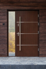 Modern wooden door in a house