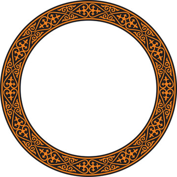 recommend clip art: Vector orange and black Kazakh national round pattern, frame. Ethnic ornament of the nomadic peoples of Asia, the Great Steppe, Kazakhs, Kirghiz, Kalmyks, Mongols, Buryats, Turkmens