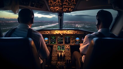Photo of two pilots in the cockpit of an airplane
