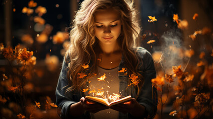 young woman holding burning burning heart in her hands