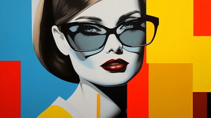 A woman in sunglasses, glamour and elegance, fashion, in the style of pop art.
