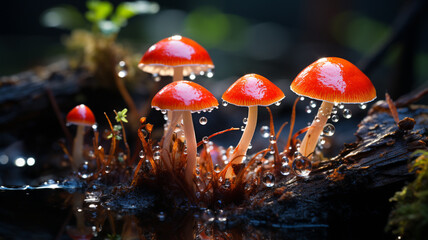 mushroom in the forest. beautiful red mushrooms in the forest.