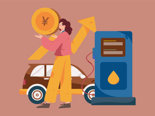 Vector internet operation hand-drawn illustration of people getting discounts for car refueling
