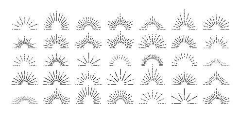 Big collection of trendy hand drawn retro sunburst or bursting rays design elements. Set of sunburst icon collection vector.