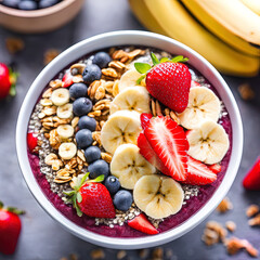 Açaí Berry Bowl with Fruit and Granola, generative AI