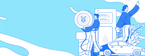 Vector internet operation hand-drawn illustration of people getting discounts for car refueling
