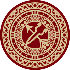 Vector red Yakut amulet on a black background. Family protector. Ornament of the northern peoples of Russia, tundra