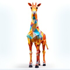 Obraz premium A whimsical giraffe, its towering origami form adorned with a pattern of vibrant geometric shapes