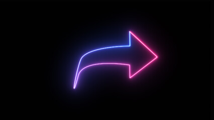 Arrows of brilliant purple neon light pointing to the right. Glowing neon arrows in three dimensions on a dark background. direction indications that flash.