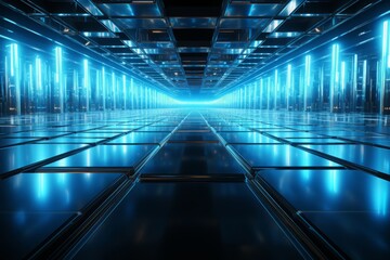 Fototapeta premium Blue Glow Technology Backdrop. Copy Space.