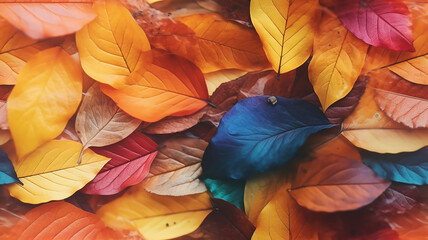 multicolored spectrum rainbow texture fallen autumn leaves tile background