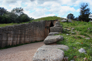 Tholos tomb of Atreus or Agamemnon in the ancient Greek city Mycenae, Peloponnese Greece