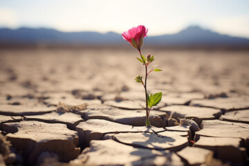 A single flower growing in a crack in the desert - 639831907