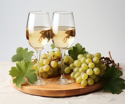 Generative ai illustration of white wine glass with grapes
