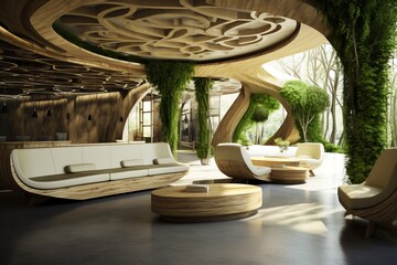 Fototapeta premium Interior hall eco design. Generated AI.