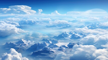 Fototapeta premium Aerial view White clouds in sky. Top. View from drone. Aerial bird's eye. Aerial top view cloudscape. Sky background
