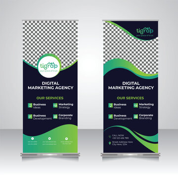 Modern corporate roll up standee banner design, pop up, retractable banner template