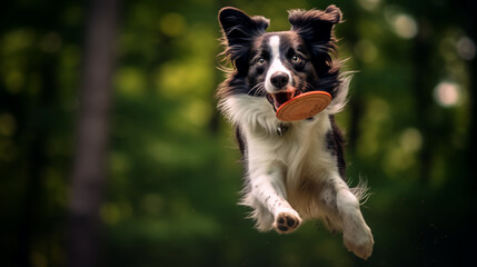An athletic and agile Border Collie showcasing its talent in a captivating freestyle frisbee performance.