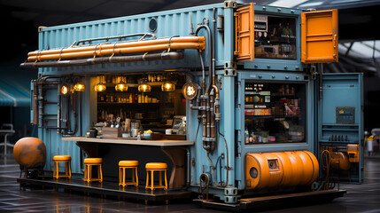 container converted into a cafe - obrazy, fototapety, plakaty